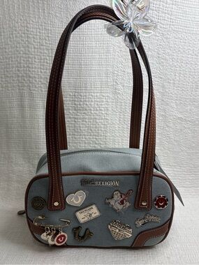 True Religion Denim Shoulder Bag with Charms, Appliques & Embroidered Accents 🤎